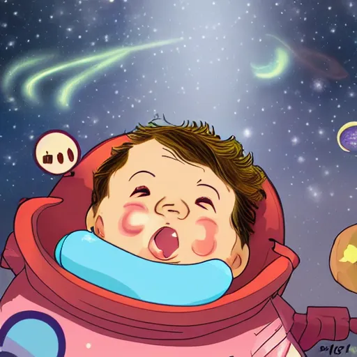 Image similar to a giant incest baby foating in space, realistic 4k, digital art cartoon