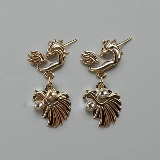 Image similar to jewelry design, pearl earrings with phoenix decoration