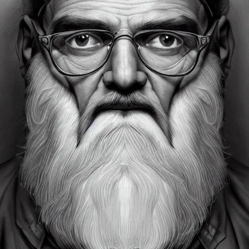 Image similar to man looking in the mirror, old, white beard, dementia, wrinkles, lost in the style of alex ross, 2 d, 4 k, unreal, intricate, digital painting, highly detailed, artstation, sharp focus, illustration, realistic shaded perfect face