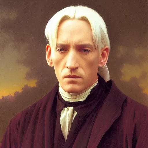 Image similar to Painting of Lucius Malfoy. Art by william adolphe bouguereau. During golden hour. Extremely detailed. Beautiful. 4K. Award winning.
