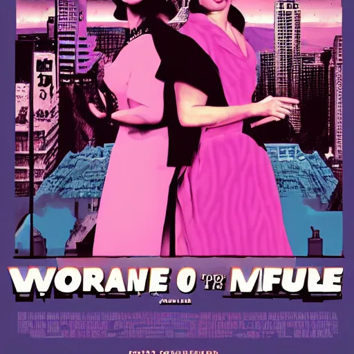 Image similar to vapor wave movie poster of two women on the run from the mob