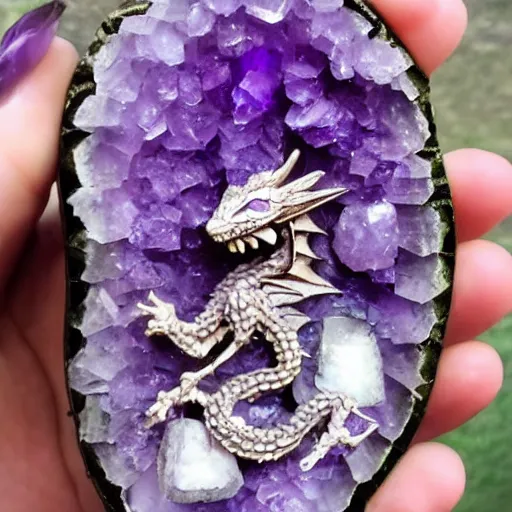 Prompt: dragon skeleton in an amethyst geode (((in an amethyst geode)))