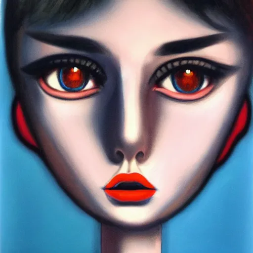 Image similar to Glitchpunk girl, painting by Margaret Keane