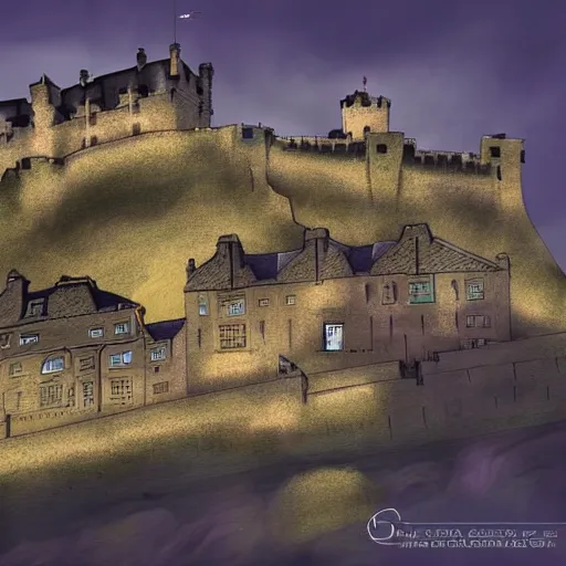 Image similar to sharks swimming above Edinburgh Castle, concept art in style of Greg Rutkowki, dynamic lighting