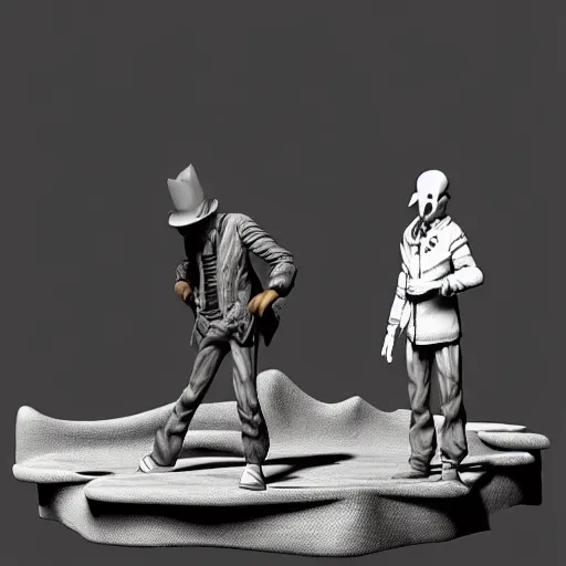 Image similar to full moon, figurines, travel, tilt shift, style of 3 d daz, occlusion, white clay, style of dave mckean, style of shuzo oshimi, style of will eisner, full of color, on white, smooth, thin sharp lines, detailed, octane render