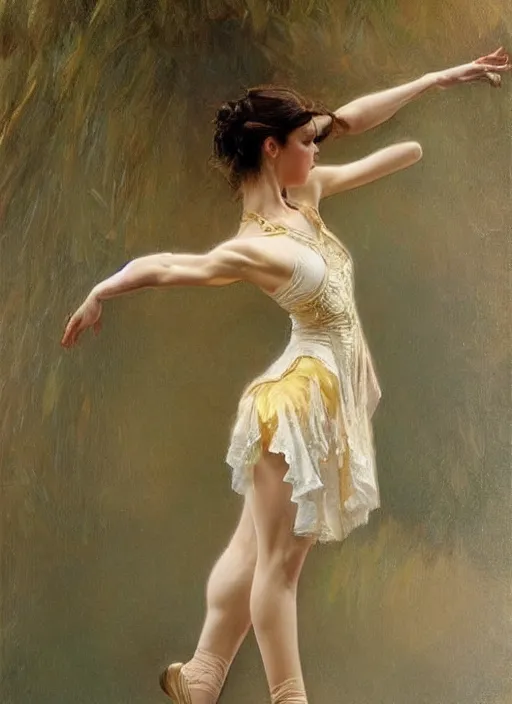 Image similar to a beautifull intricate oil painting of a dancing ballerina, reflexions, verry high details by william turner art, greg rutkowski and alphonse mucha, trending on artstation, very very detailed, masterpiece, muted colors