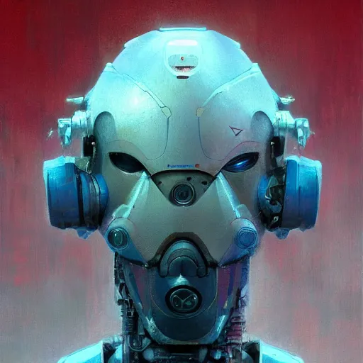 Image similar to character concept art portrait of a mech robot, depth of field background, artstation, award - winning realistic sci - fi concept art by jim burns and greg rutkowski, beksinski, a concept art masterpiece, red color palette, james gilleard, bruegel, alphonse mucha, and yoshitaka amano.