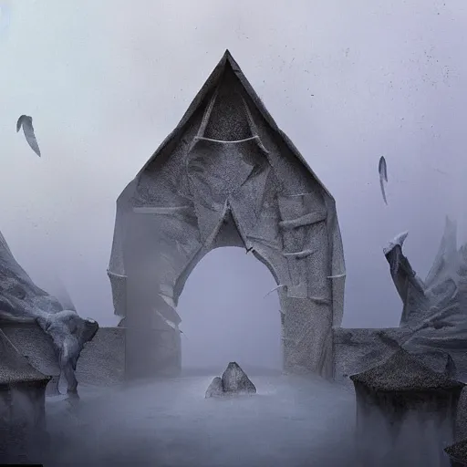 Image similar to Step out the front door like a ghost into the fog, Where no one notices the contrast of white on white, And in between the moon and you, The angels get a better view Of the crumbling difference between wrong and right, highly detailed matte painting