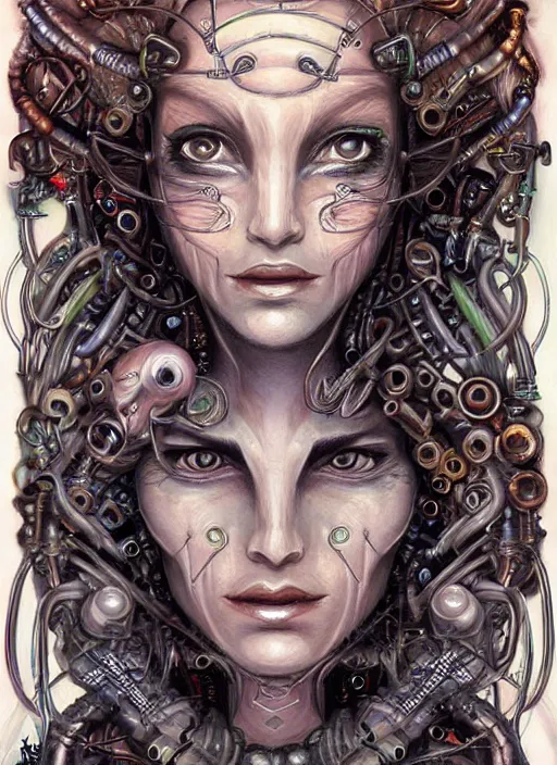 Prompt: biopunk genie portrait by julie bell, intricate biopunk patterns, detailed!, very sharp!!!