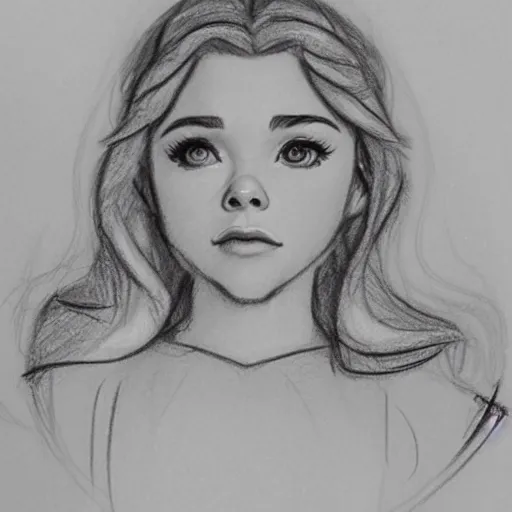 Image similar to milt kahl pencil sketch of chloe grace moretz as snow white