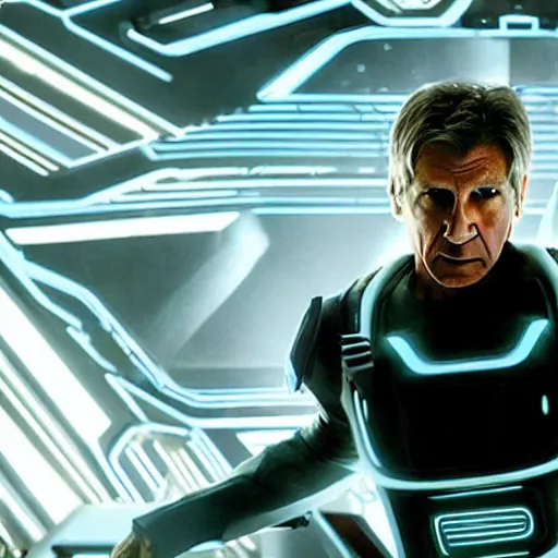 Image similar to film still of harrison ford in tron legacy ( 2 0 1 0 )