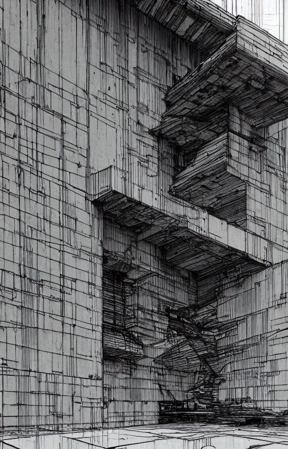 Prompt: a brutalist concrete structure, by tsutomu nihei