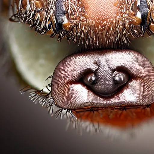 Image similar to a macro photograph of a fly with the head of donald trump