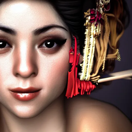 Image similar to Shakira Geisha, realistic, photo studio, HDR, 8k, trending on artstation