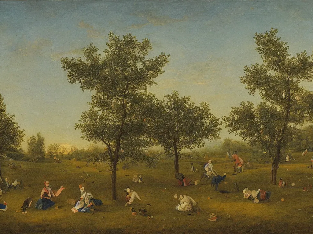 Image similar to Night with comet in the orchard. Painting by William de Nuncques