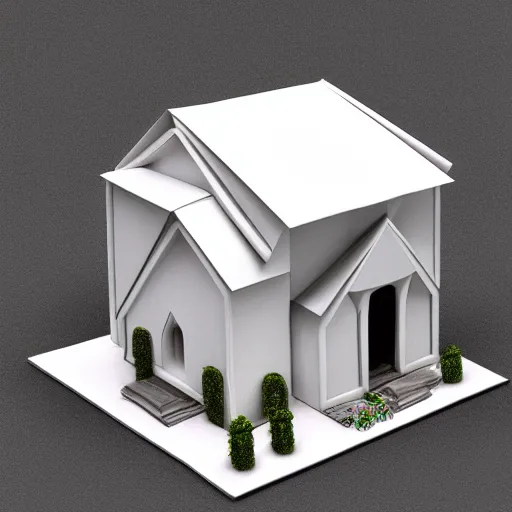 Image similar to origami farmhouse in white paper, 3 d render, ultra detailed, on white background, studio shot