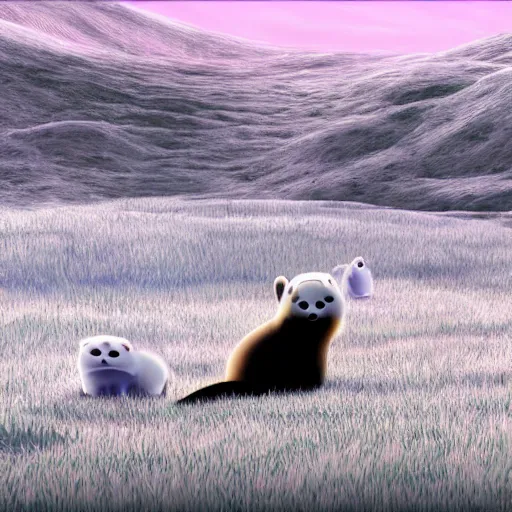 Prompt: baby harp seals in the grasslands, genndy tartakovsky, samurai jack, studio la cachette, scary lighting