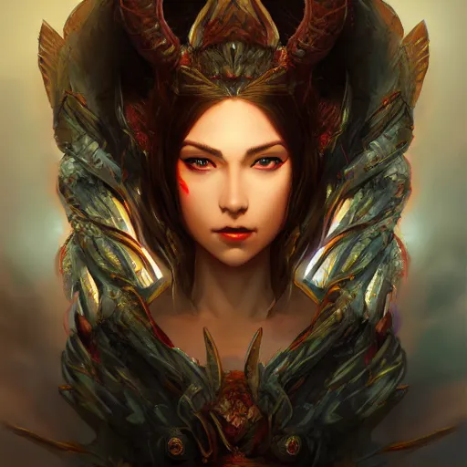 Prompt: stunning comic book style portrait painting of a dragon goddess, in the style of WLOP, 8k masterpiece, cinematic lighting, pristine clean design, high fantasy, insanely detailed, atmospheric,