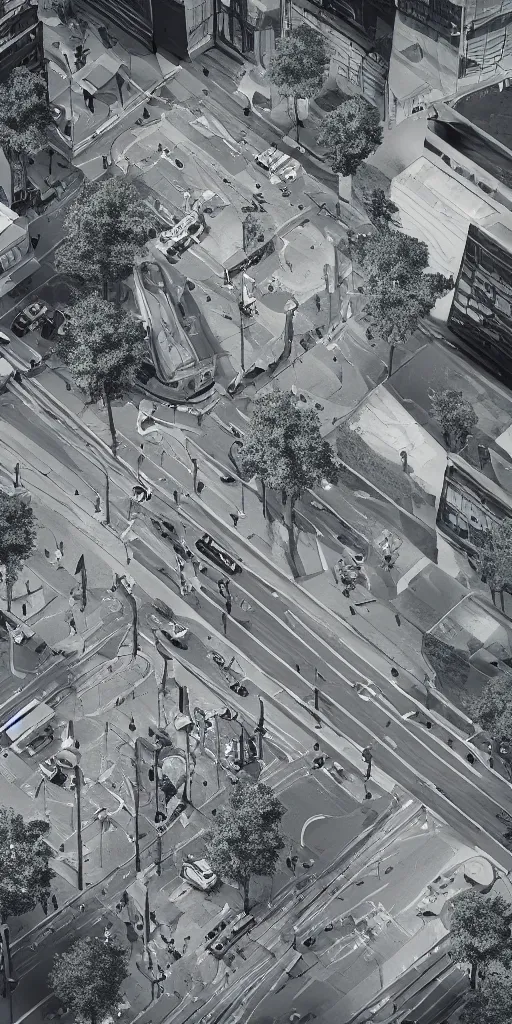 Prompt: cinematic still of hyper detailed sidewalk, realistic architect, helicopters, deep perspective, wide angle, detailed and intricate,