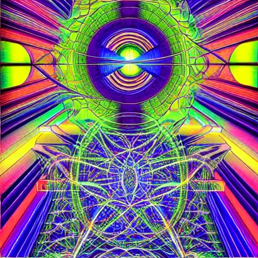 Image similar to a photo of a architectural building designed by tadao ando with neon colors trending on artstation 4 k intricate extremely detailed digital art by alex grey infinite wisdom sacred geometry