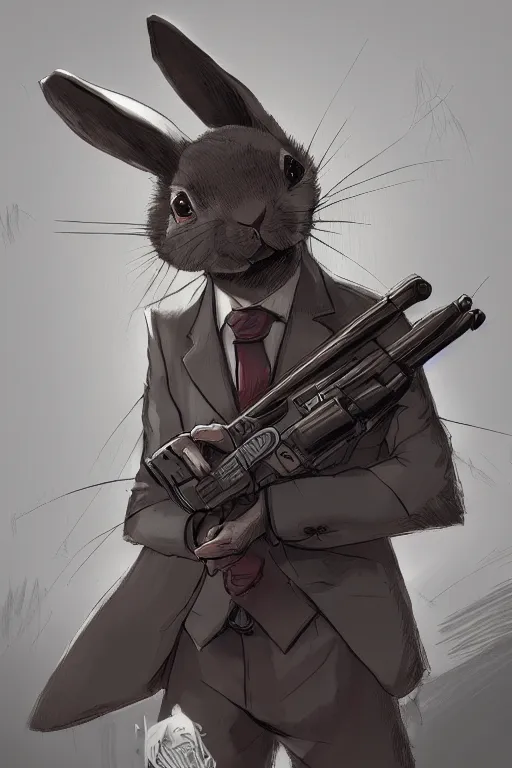 Image similar to rabbit as a hitman, dynamic lighting, fantasy concept art, trending on art station, stunning visuals, creative, cinematic, ultra detailed, comic strip style