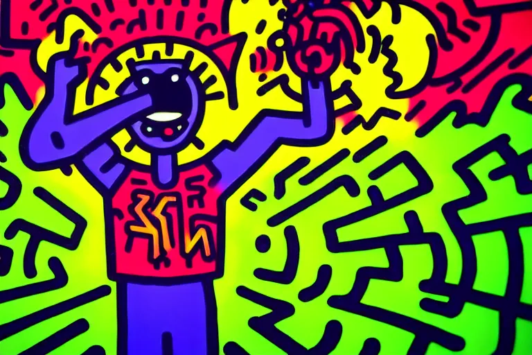 Prompt: someone taking a selfie smiling during the apocalypse, bright neon colors, intricate details, complementary colors, detailed face, backlighting, octane render, depth of field, extremely detailed, trending in artstation, focus on face, sharp focus, radiant light, beautiful composition, drawn by roy lichtenstein, keith haring, romero britto