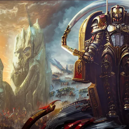 Image similar to elon musk as the emperor of mankind from warhammer 4 0 k, au naturel, hyper detailed, digital art, trending in artstation, cinematic lighting, studio quality, smooth render, unreal engine 5 rendered, octane rendered, art style by klimt and nixeu and ian sprigger and wlop and krenz cushart