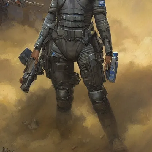 Image similar to Female Intergalactic combat paramedic on the battlefield as full-body Sci-Fi art by Donato Giancola and Bayard Wu, digital art, trending on artstation