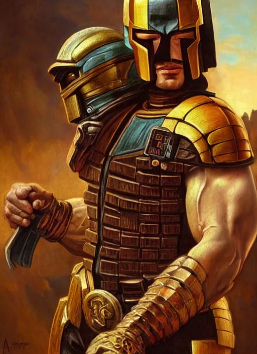 Prompt: renaissance painting of bodybuilder the rock as judge dredd, d & d, fantasy, intricate, elegant, highly detailed, digital painting, artstation, concept art, smooth, sharp focus, illustration, art by artgerm and greg rutkowski and alphonse mucha and simon bisley