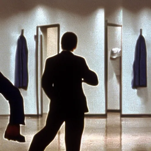 Prompt: slavic man in American Psycho (1999)