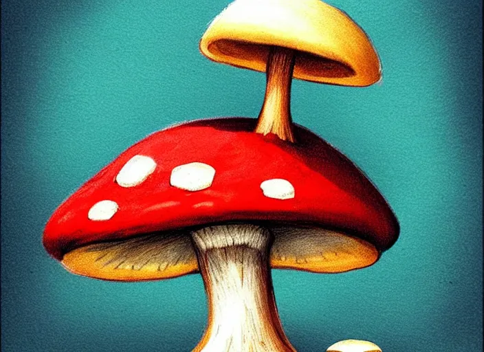 Image similar to a cute creature sitting next to a mushroom, digital art, fantasy, magic, chalk, trending on artstation, ultra detailed, professional illustration by basil gogos