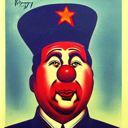 Prompt: communist clown portrait, soviet propaganda style, poster, mao