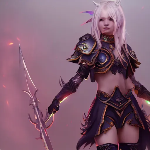 Image similar to character design, void arcanist cute female warrior, fantasy style clothing, anime key visual, official media, illustrated by wlop, extremely detailed, 8 k, trending on artstation, cinematic lighting, beautiful, mist, photorealistic, octane render, unreal engine, hyper detailed, volumetric lighting