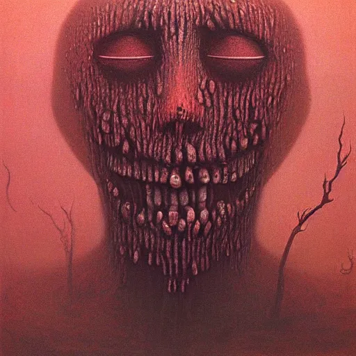 Prompt: terrifyied person by zdzislaw beksinski, bloody, oil on canvas, coherent