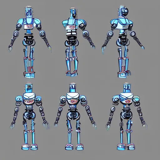 Image similar to a science fiction robot character design sheet, trending on artstation