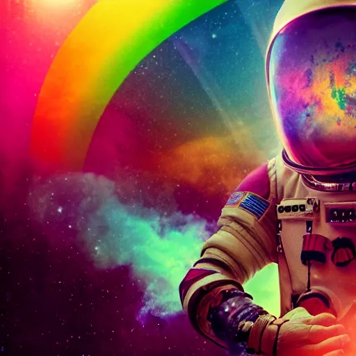 Prompt: rainbow vapor wave astronaut movie still, cinematic, photorealistic, extreme detail, sharp focus, 8 k, intricate, hyper detailed, realistic, cinematic lighting