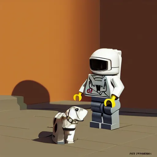 Image similar to lego astronaut playing with a dog by goro fujita, realism, sharp details, cinematic, highly detailed, digital painting,