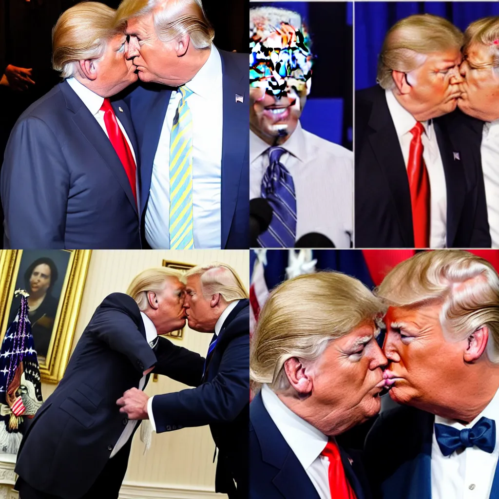 Prompt: joe biden and donald trump kissing ( no homo )