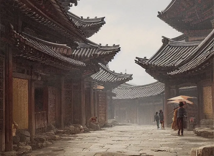 Prompt: ancient korea city street by jan urschel rutkowsky