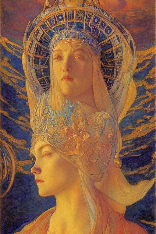 Image similar to goddess of the frozen earth, by Annie Swynnerton and Nicholas Roerich and jean delville, dramatic cinematic lighting , ornate headdress , flowing robes, lost civilizations, smooth, sharp focus, extremely detailed