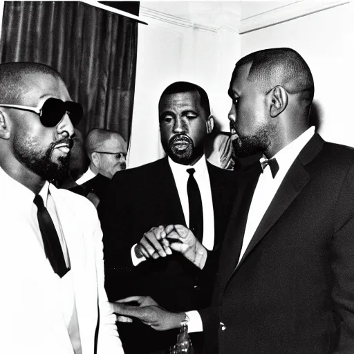 Image similar to jfk drinking hennessy with kanye west,