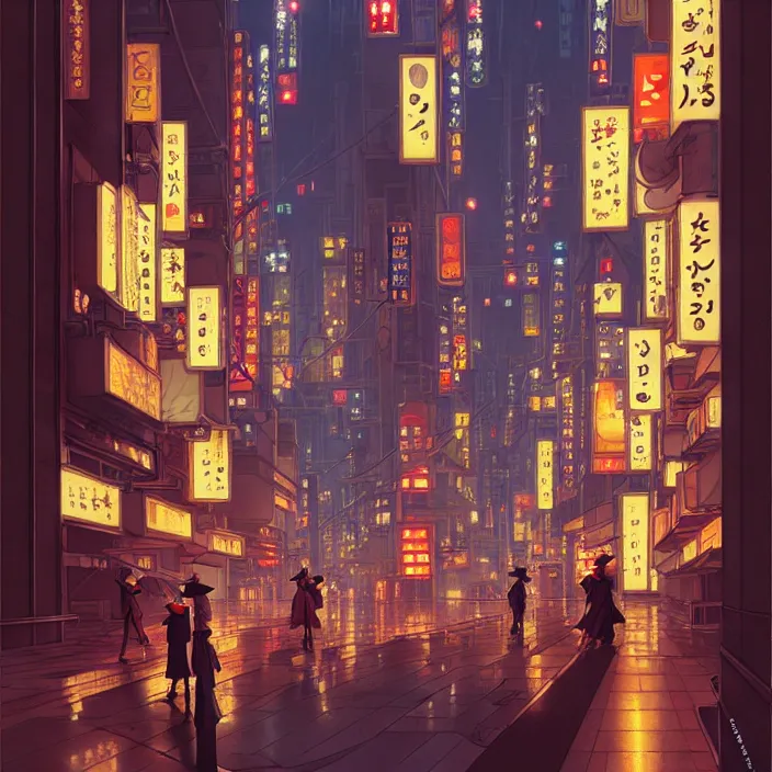 Image similar to empty tokyo at night, spring, in the style of studio ghibli, j. c. leyendecker, greg rutkowski, artem