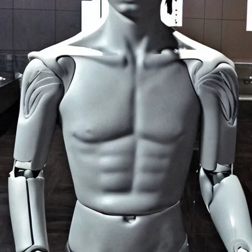 Image similar to “a realistic detailed photo of a guy who is an attractive humanoid who is half robot and half humanoid, who is a male android, Zac Efron, shiny skin, posing like a statue”