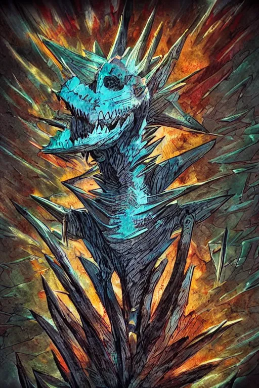 Prompt: spiky giant shark skeleton,in the style of Frank Hampson and Tim Kirk,trending on artstation, feathery lighting macro view,Super Mario Bros. ,chalk art ,figurativism ,digital art,Stranger Things ,