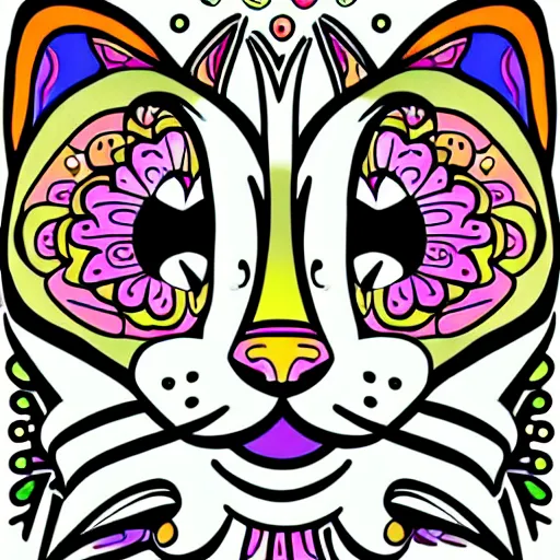 Image similar to A flower with a cat inside, sticker, highly detailed, colorful, illustration, smooth and clean vector curves, no jagged lines, vector art, smooth, black and white colouring book