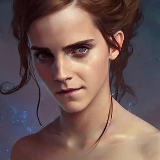 Image similar to Emma Watson as Na\'vi from Avatar, highly detailed, digital painting, artstation, concept art, sharp focus, illustration, art by greg rutkowski and alphonse mucha