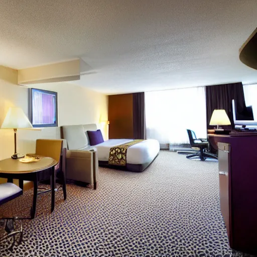 Prompt: a beautiful 2 floor las vegas hotel suite, epic features, with sad geeks on computers having a party