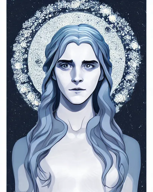 Prompt: portrait of a white marble statue adorned with silver and diamonds of emma watson as a white walker from game of thrones, digital art by studio ghibli, beautiful, cute, anime artstyle, amazing lighting