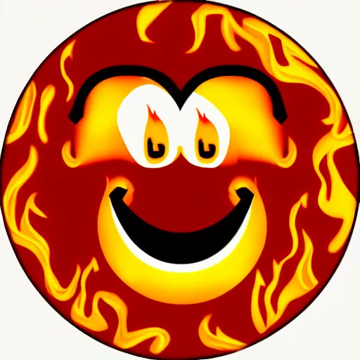 Image similar to a smiley face emoticon wreathed in flames, clip art, deep fried