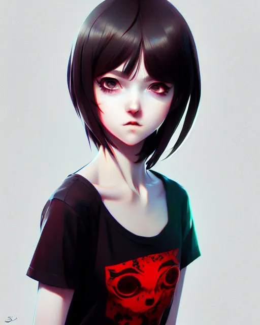 Prompt: full very close up shot of a beautiful loner girl, in tshirt, demented, russian, by saruei and guweiz and ilya kuvshinov and range murata, digital art, highly detailed, intricate, sharp focus, realistic, trending on artstation hq, deviantart, pinterest, unreal engine 5, 4 k uhd image